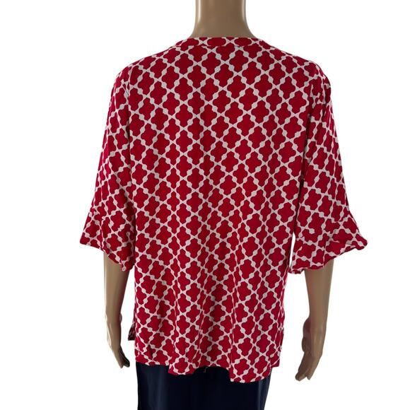 Escapada Red Ruffled Sleeve White Lattice V Neck Top - Picture 6 of 8